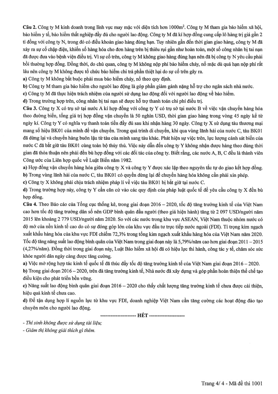 Đề thi Kinh Tế Pháp Luật THPT Quốc Gia 2025 Chính Thức 4