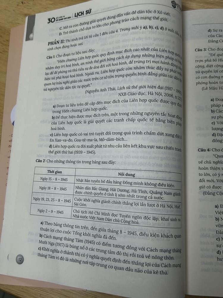 Trắc nghiệm đúng sai môn sử lớp 12