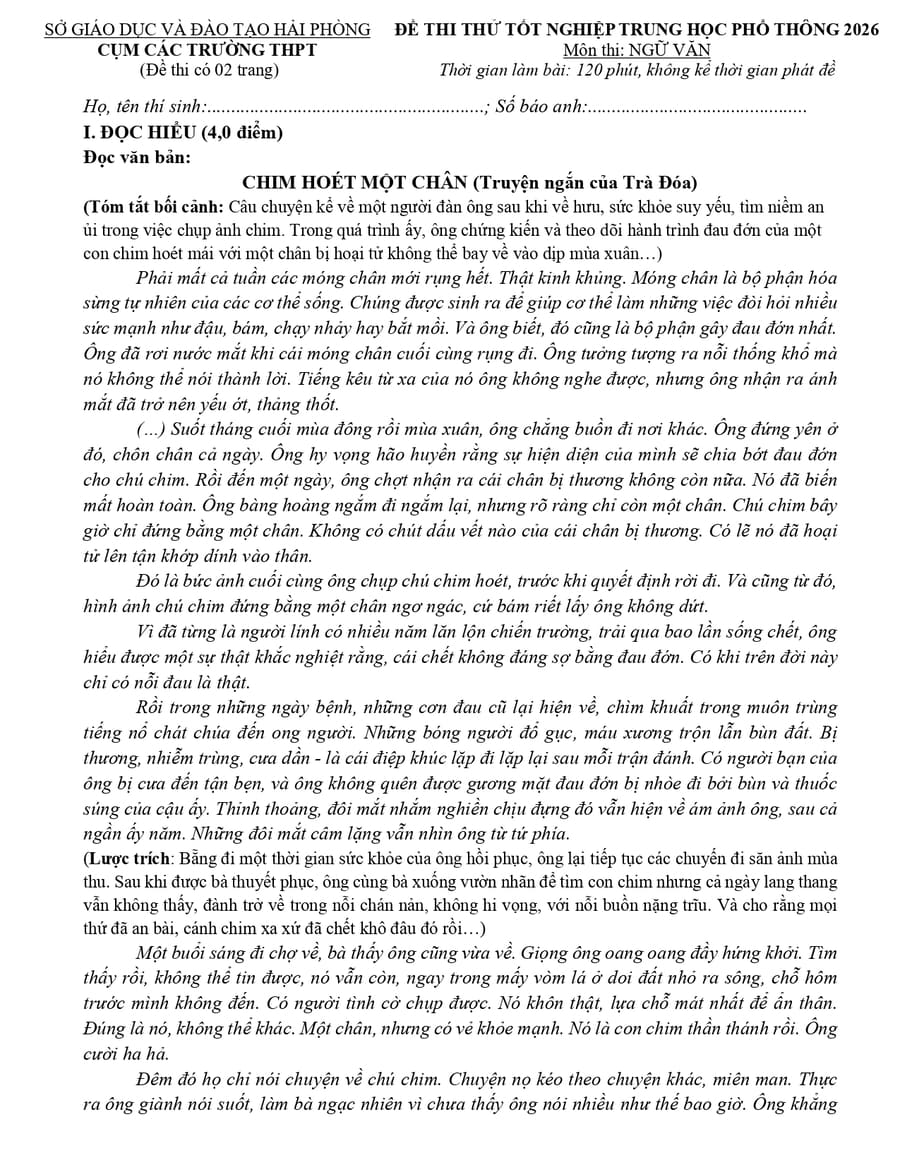 Đề thi thử tốt nghiệp môn văn cụm THPT Hải Phòng lần 2 2026