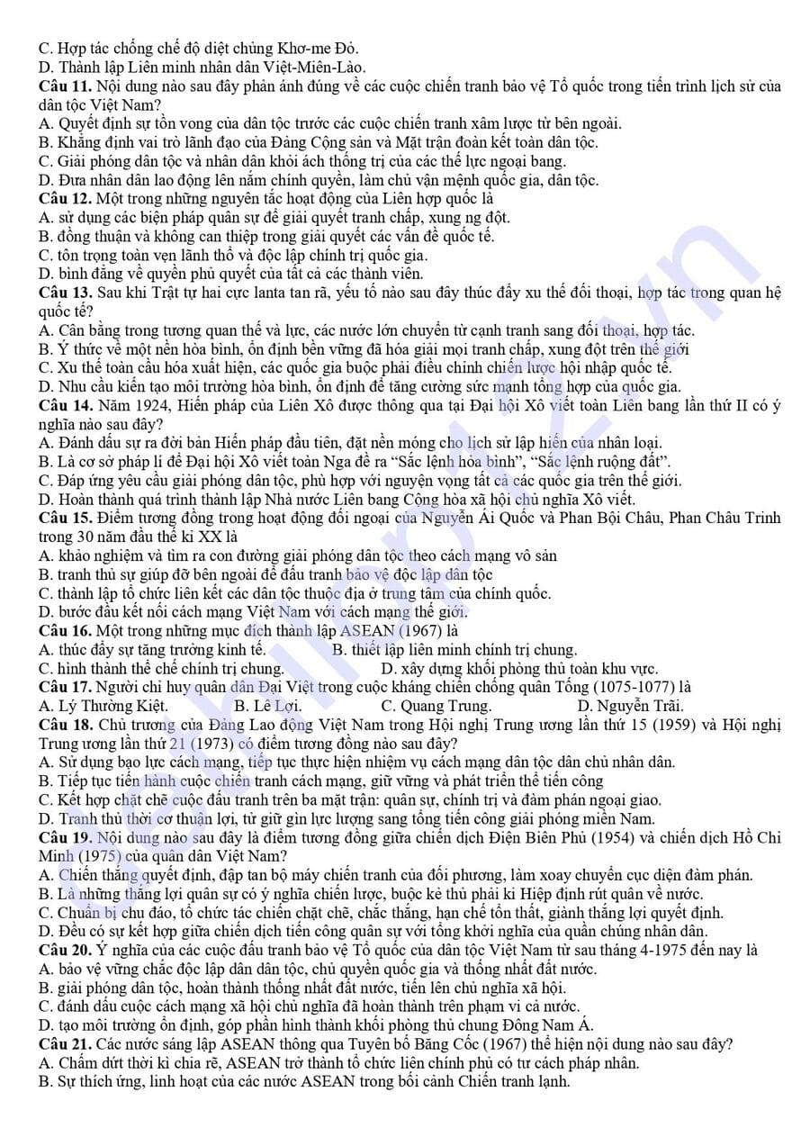 Đề thi thử tốt nghiệp môn sử cụm THPT Hà Tĩnh 2026  2