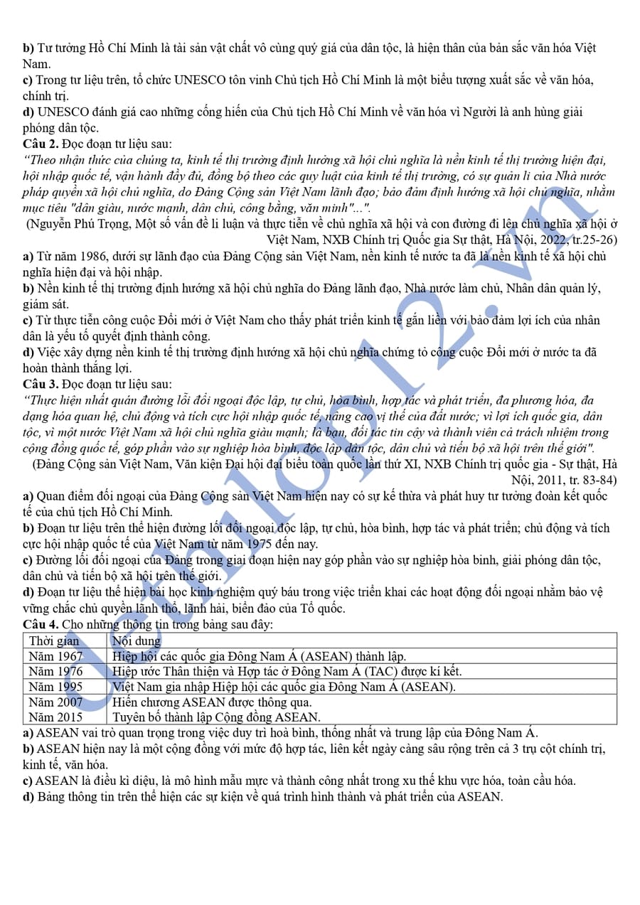 Đáp án Đề thi thử tốt nghiệp môn sử chuyên Phan Bội Châu 2025 lần 2 4