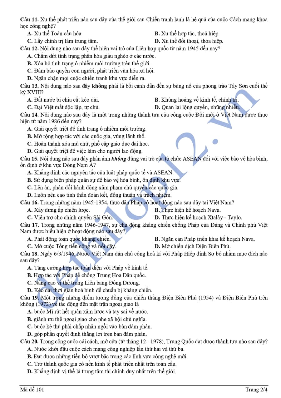 Đề thi khảo sát môn sử lớp 12 chuyên Sơn Tây 2025 lần 2 3