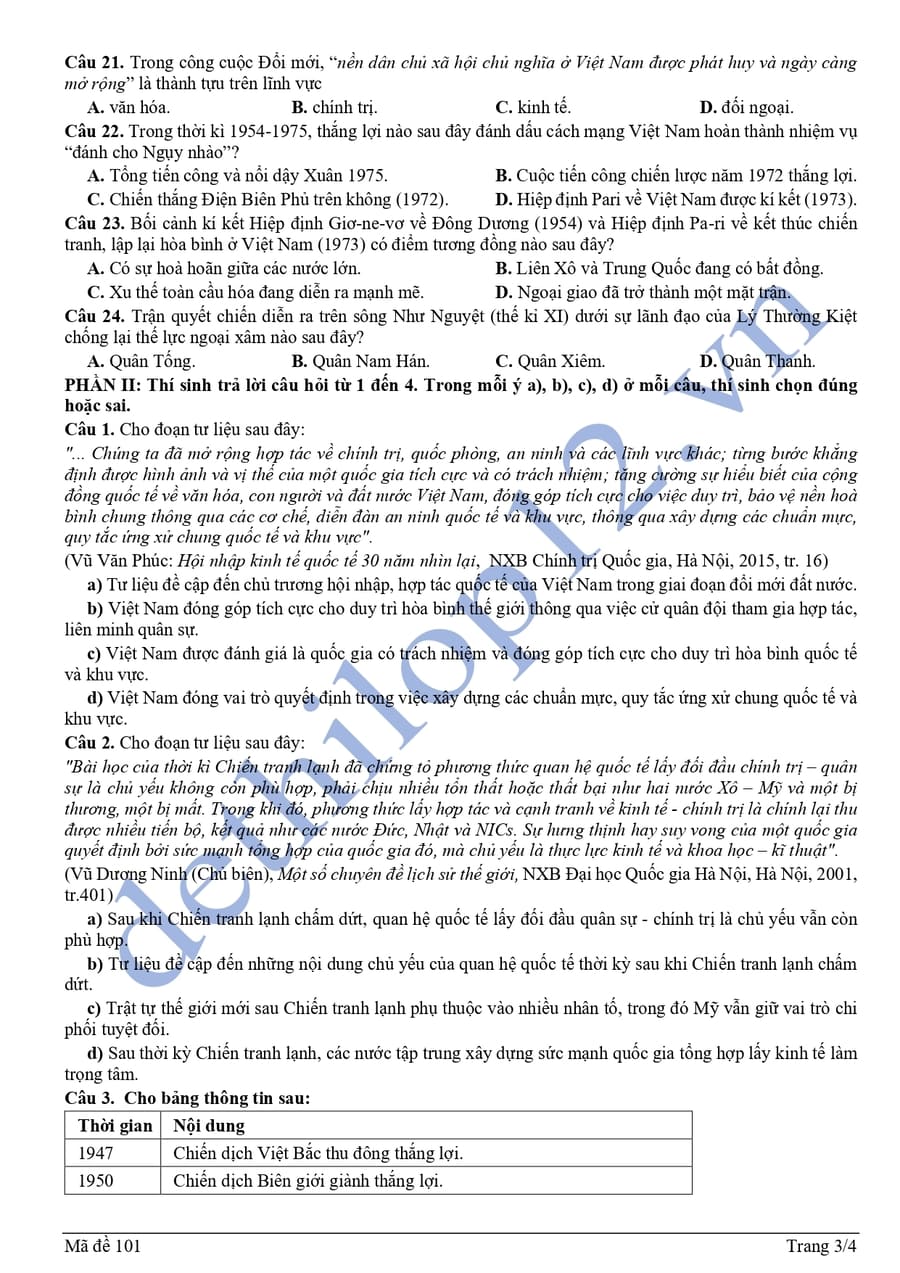 Đề thi khảo sát môn sử lớp 12 chuyên Sơn Tây 2025 lần 2 2