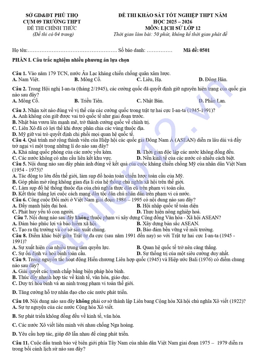 Đề thi thử lịch sử cụm 9 trường THPT Phú Thọ 2026 1