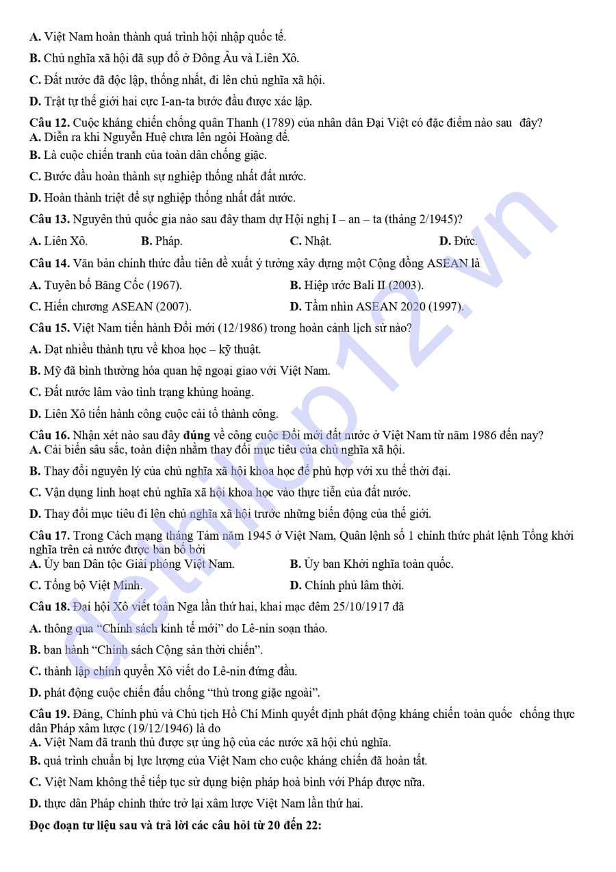 Đề thi thử lịch sử cụm 9 trường THPT Phú Thọ 2026 2