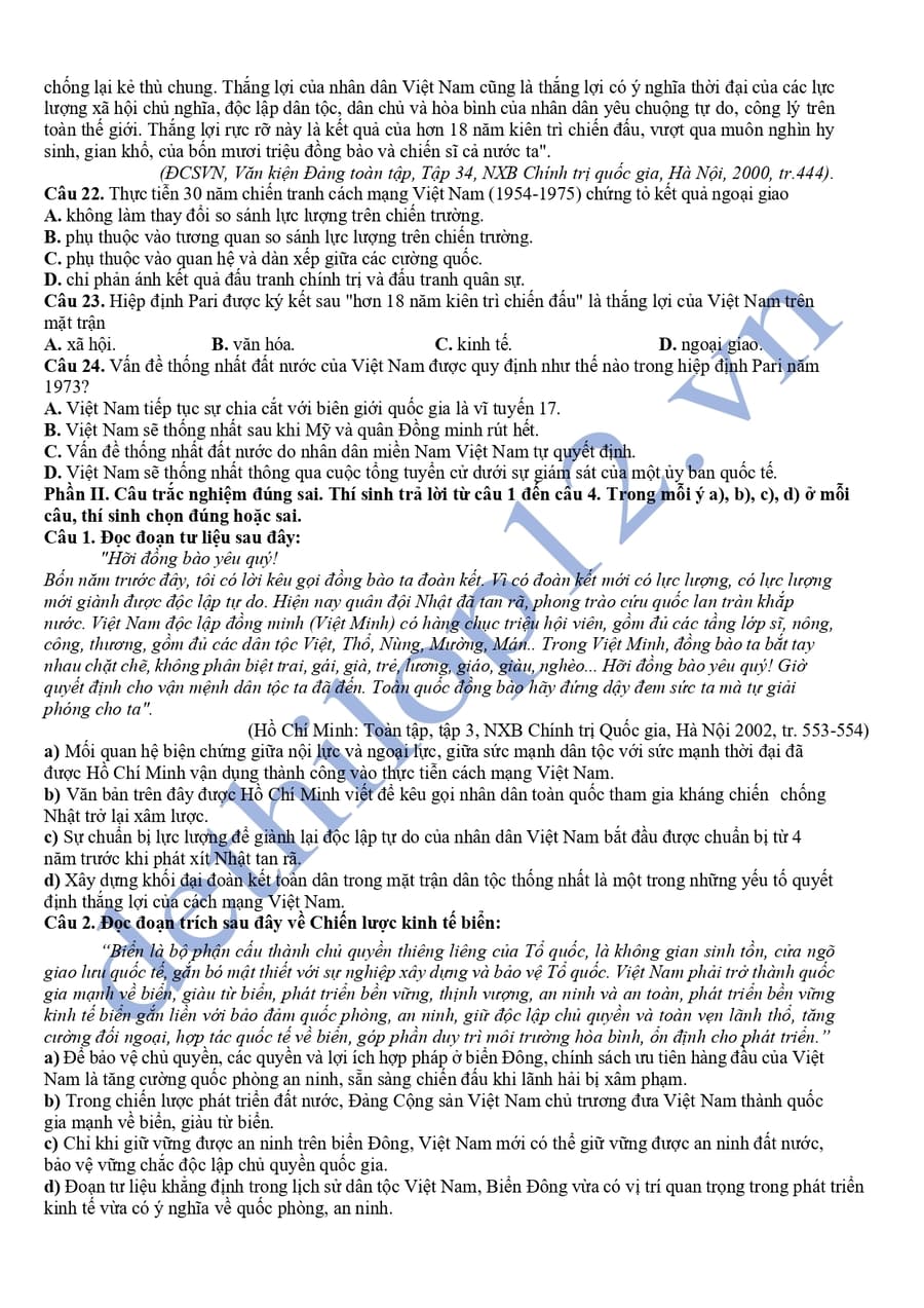 Đề thi thử tốt nghiệp môn sử Cụm THPT Thanh Hoá lần 2 3