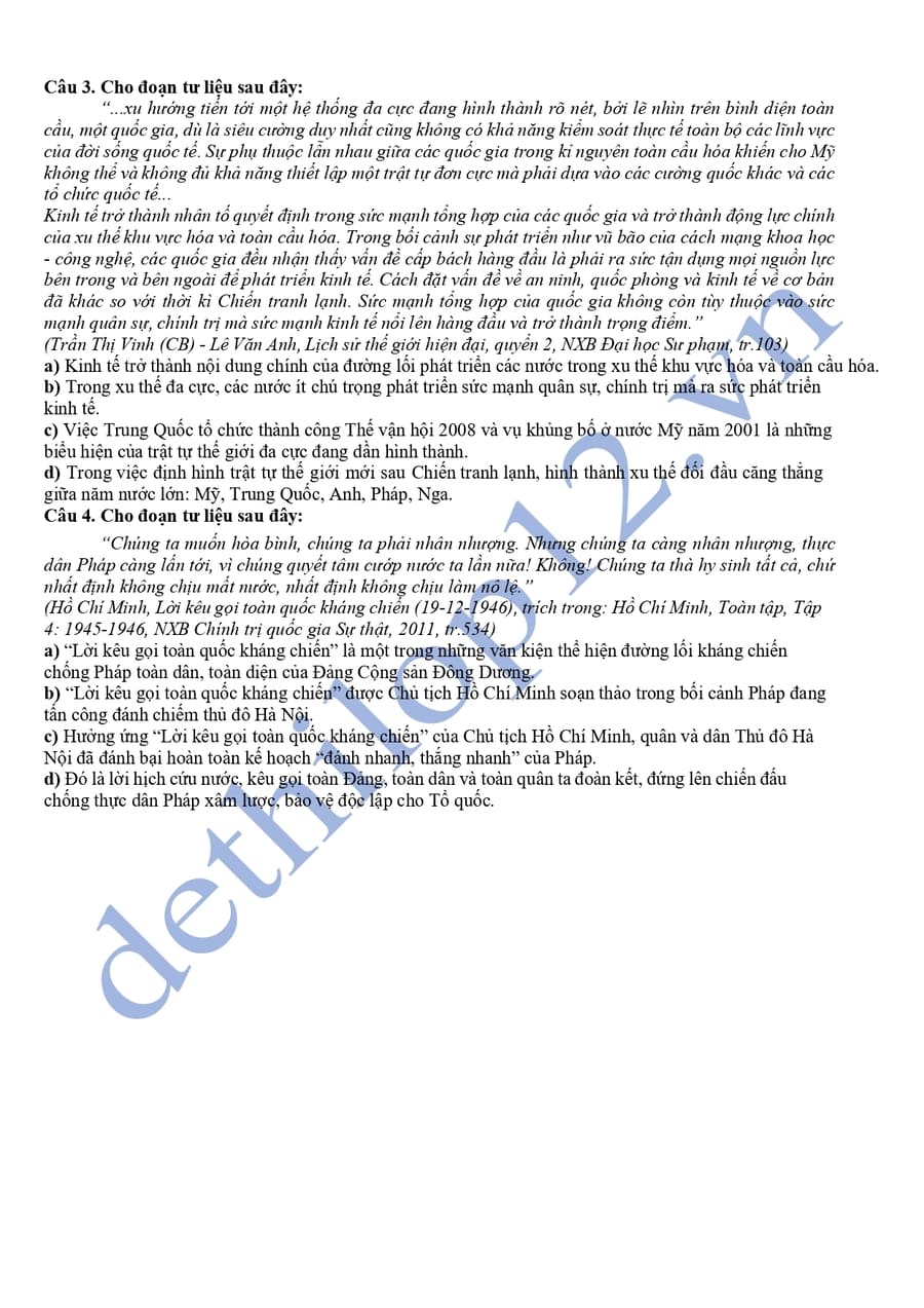 Đề thi thử tốt nghiệp môn sử Cụm THPT Thanh Hoá lần 2 3