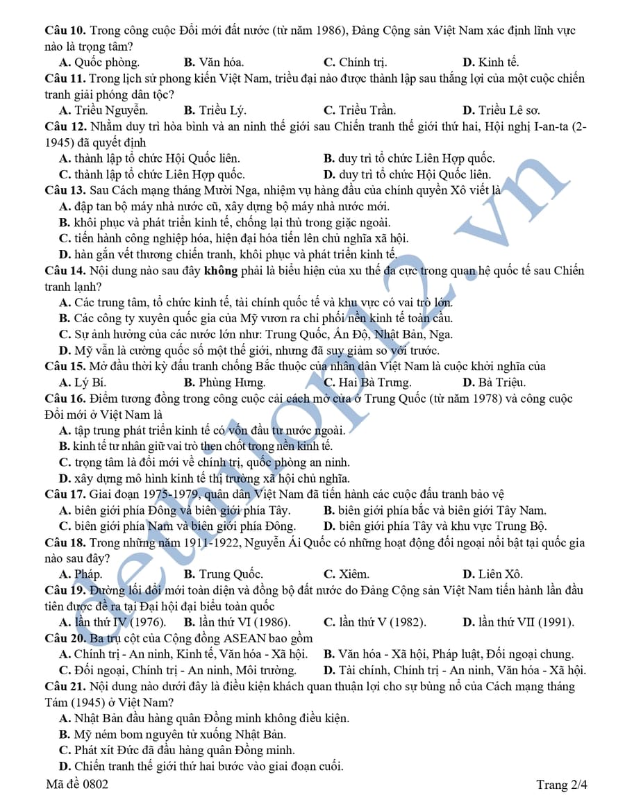 Đề thi thử tốt nghiệp môn sử Cụm chuyên môn số 12 2026 2