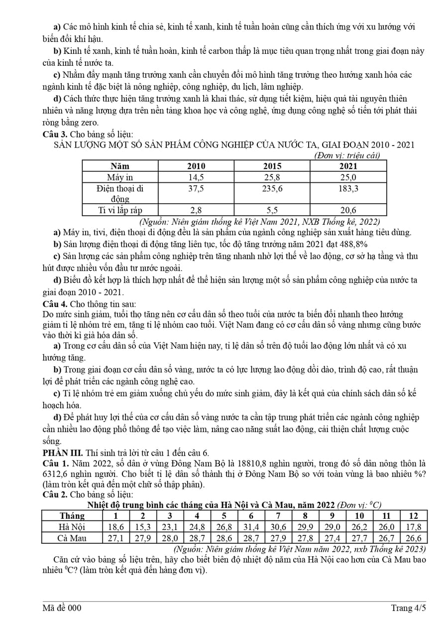 Đề thi thử tốt nghiệp môn địa GDTX Thái Nguyên 2026 4