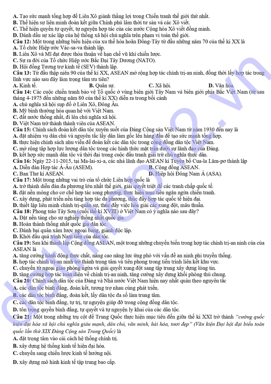 Đề thi thử tốt nghiệp môn sử cụm 3 trường THPT chuyên 2026 2