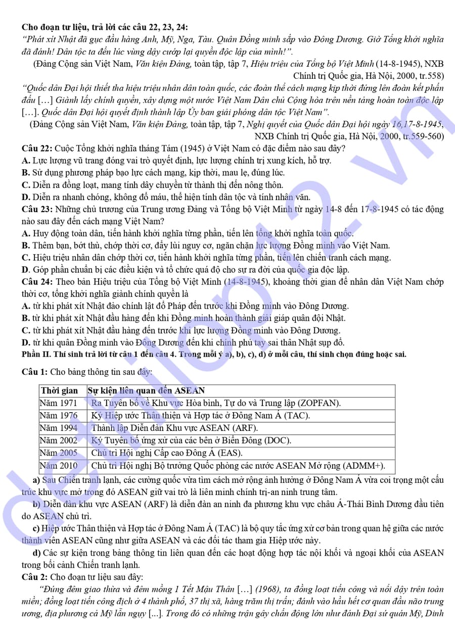 Đề thi thử tốt nghiệp môn sử cụm 3 trường THPT chuyên 2026 3