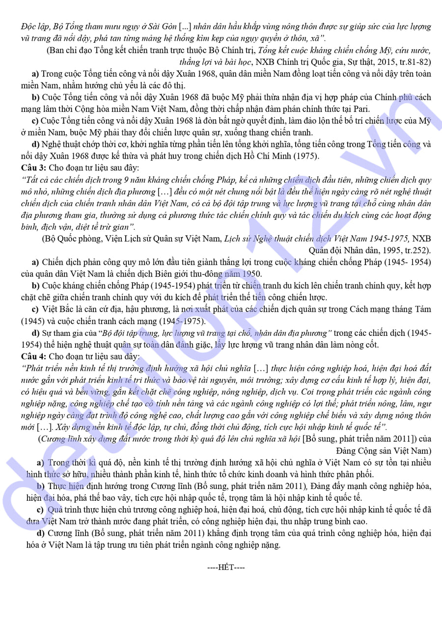 Đề thi thử tốt nghiệp môn sử cụm 3 trường THPT chuyên 2026 4