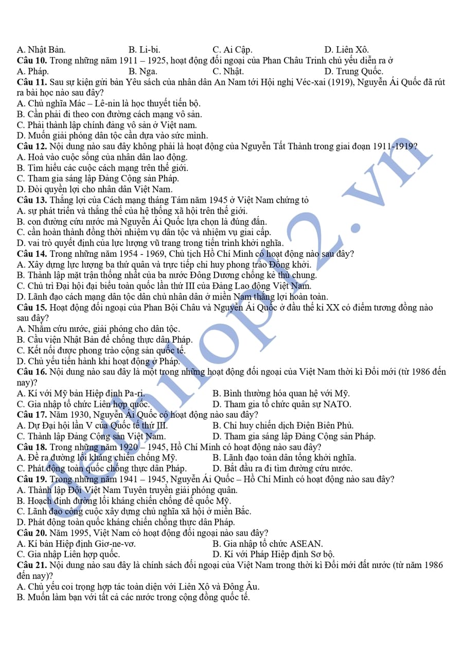 Đề thi cuối HK2 môn sử lớp 12 Bắc Ninh 2025  2
