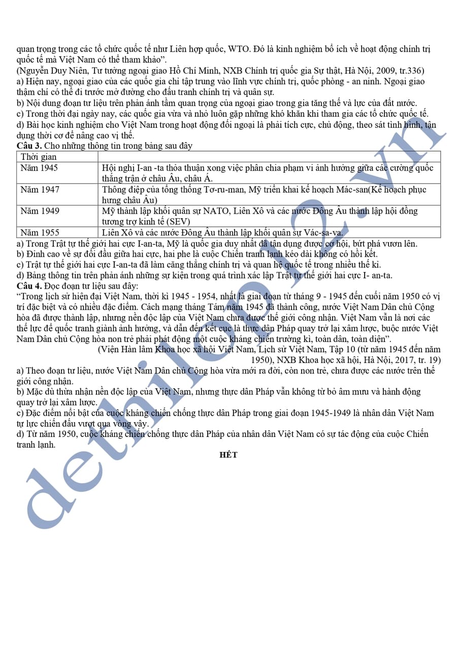 Đề thi thử tốt nghiệp môn sử Lào Cai 2025 4