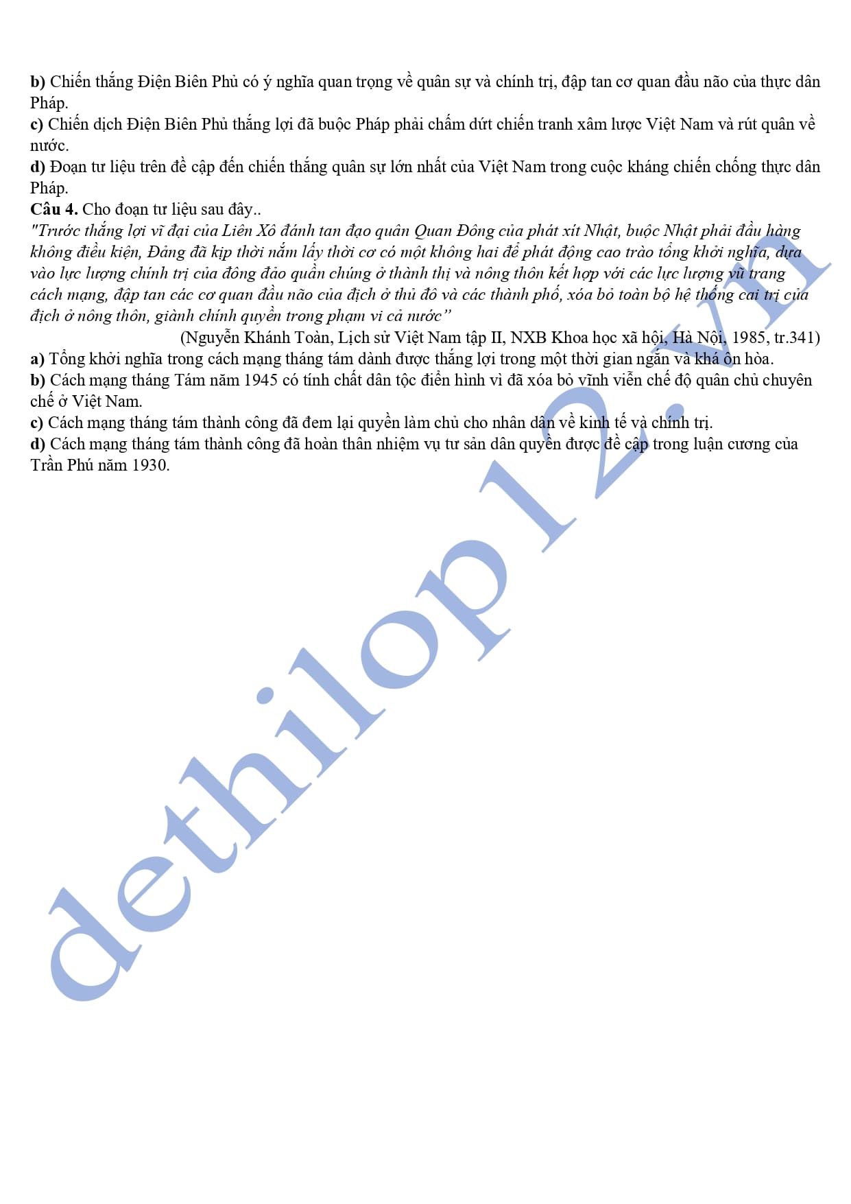 Đề thi học kì 2 môn sử lớp 12 chuyên Lê Hồng Phong 2025 4