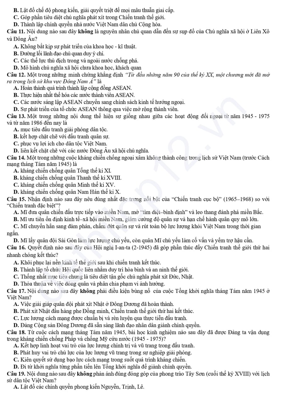 Đề thi thử lịch sử cụm THPT thành phố Hải Phòng 2026 lần 2 2