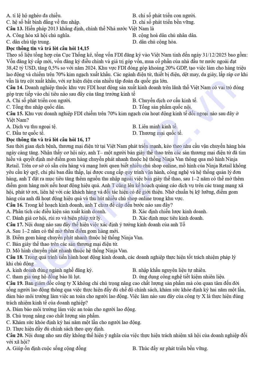 Đề thi khảo sát môn KTPL Nghệ An 2026 lần 1  2