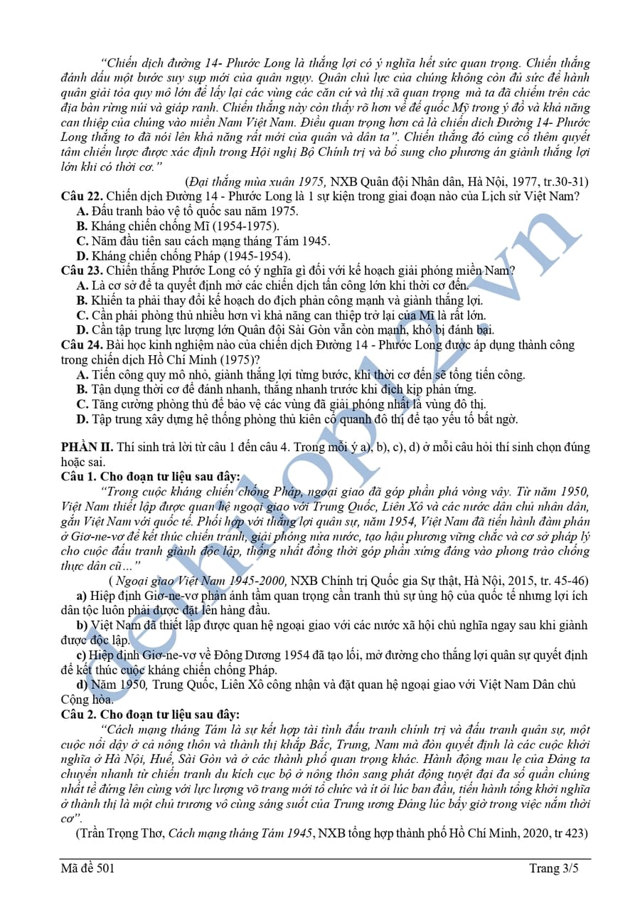 Đề thi thử lịch sử 2025 tỉnh Bà Rịa Vũng Tàu Lần 1 3
