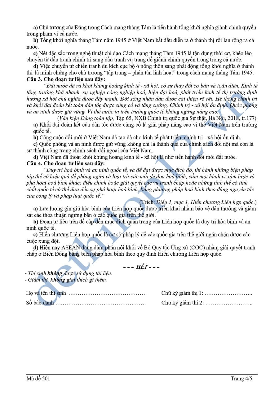 Đề thi thử lịch sử 2025 tỉnh Bà Rịa Vũng Tàu Lần 1 4