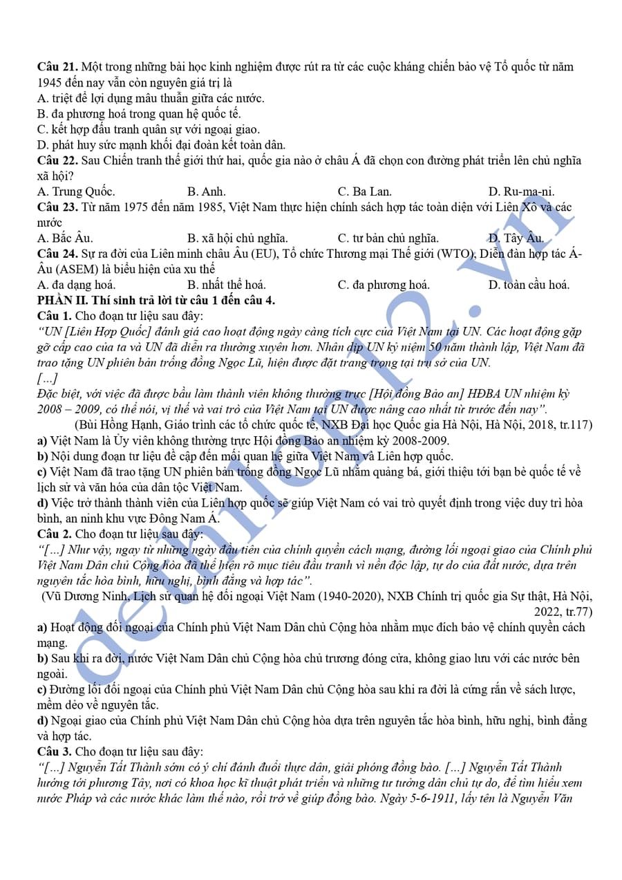 Đề thi thử tốt nghiệp môn sử 2025 tỉnh Cần Thơ 3