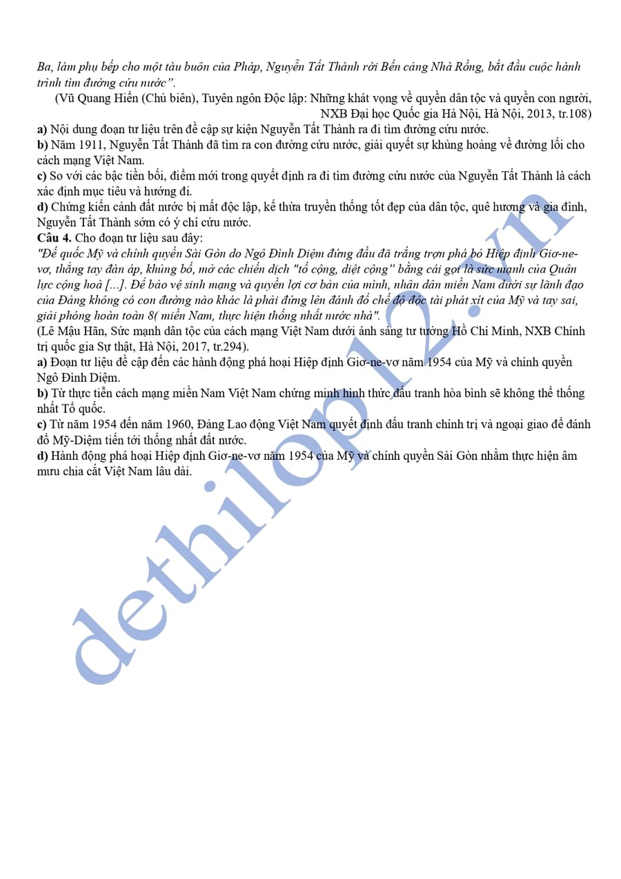 Đề thi thử tốt nghiệp môn sử 2025 tỉnh Cần Thơ 4