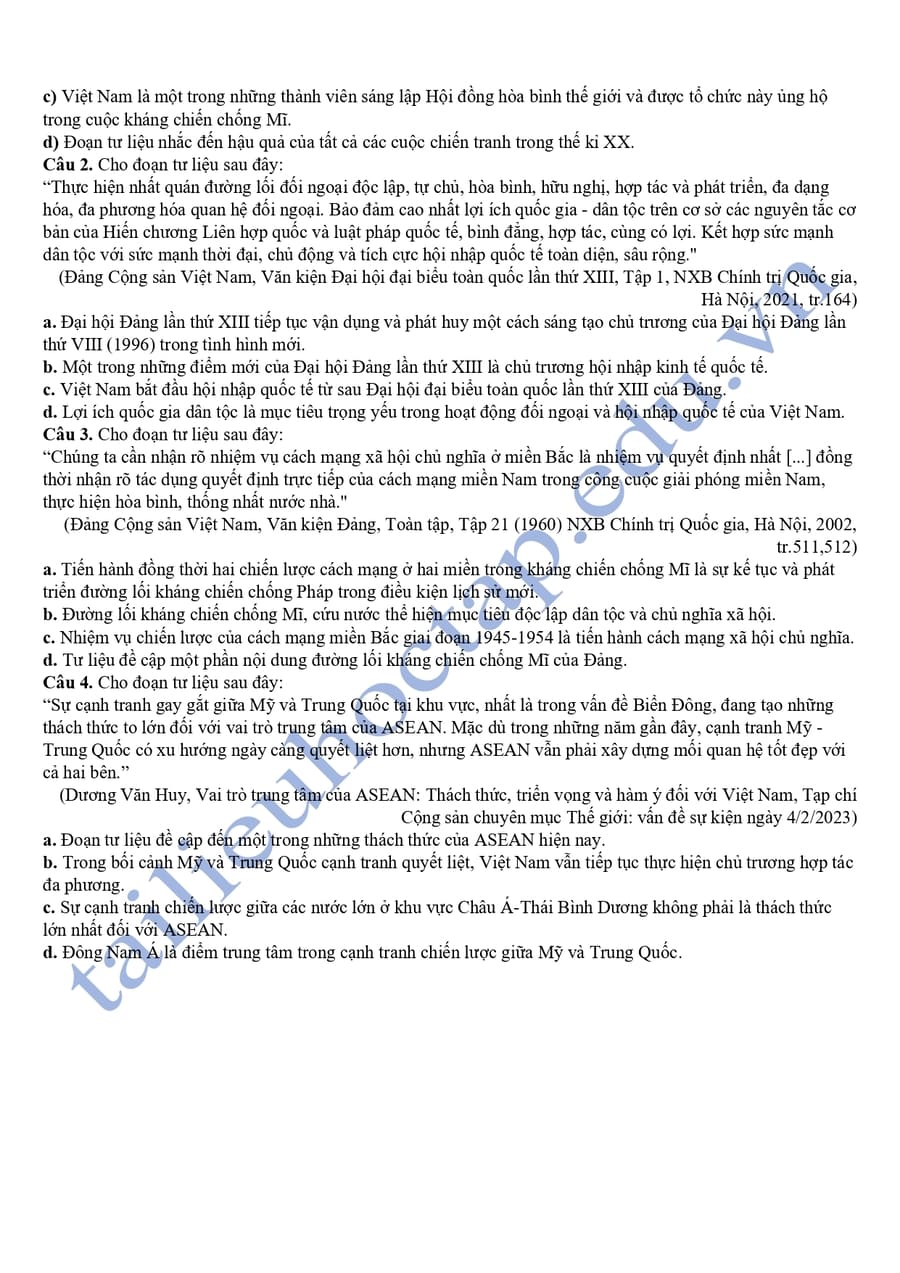 Đề thi thử lịch sử thptqg 2025 tỉnh Long An 4