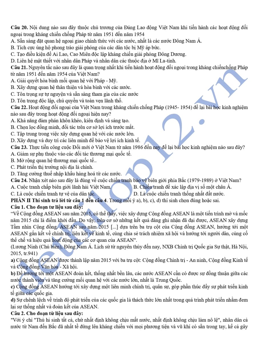 Đề thi thử tốt nghiệp môn sử Yên Bái 2025 3