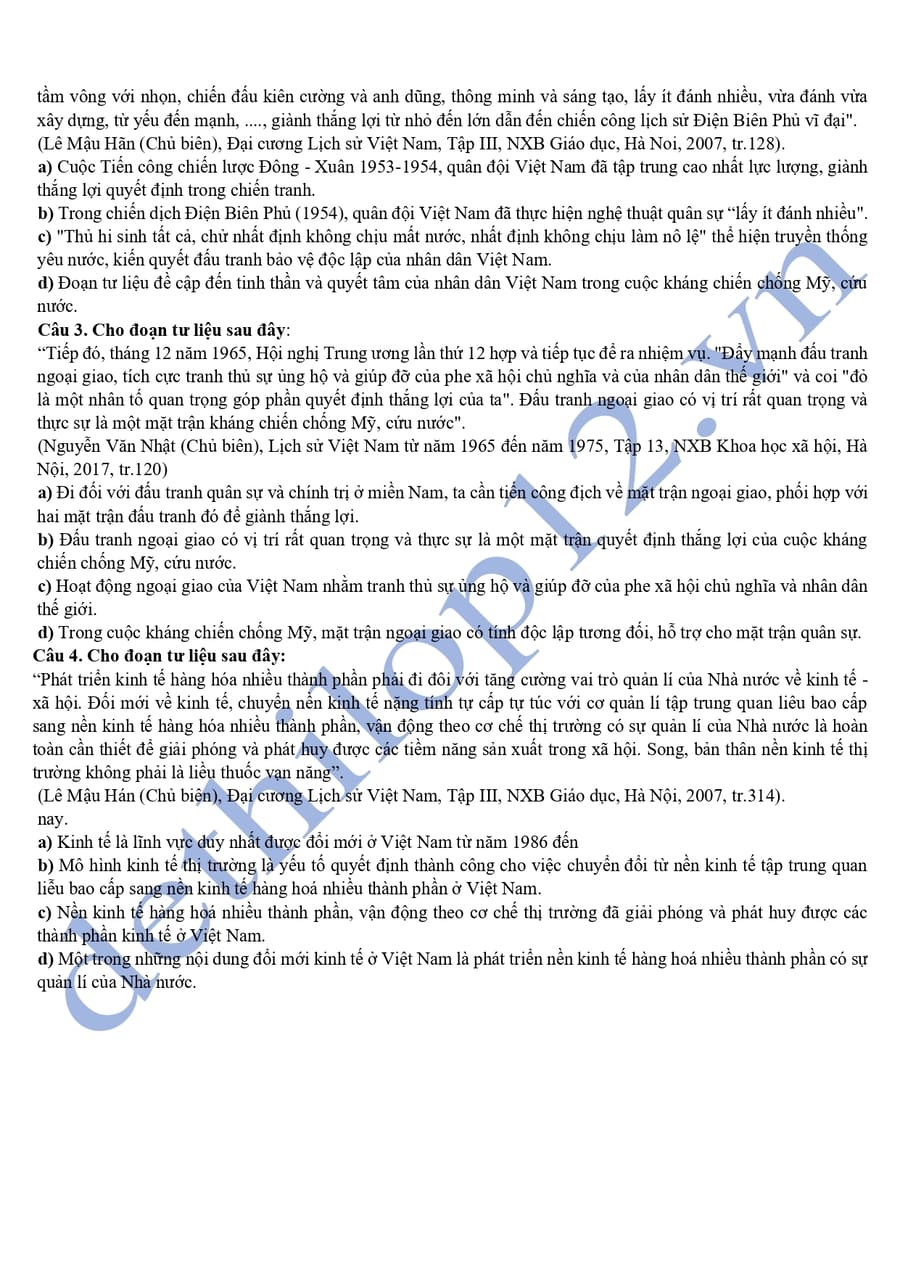 Đề thi thử tốt nghiệp môn sử Yên Bái 2025 4