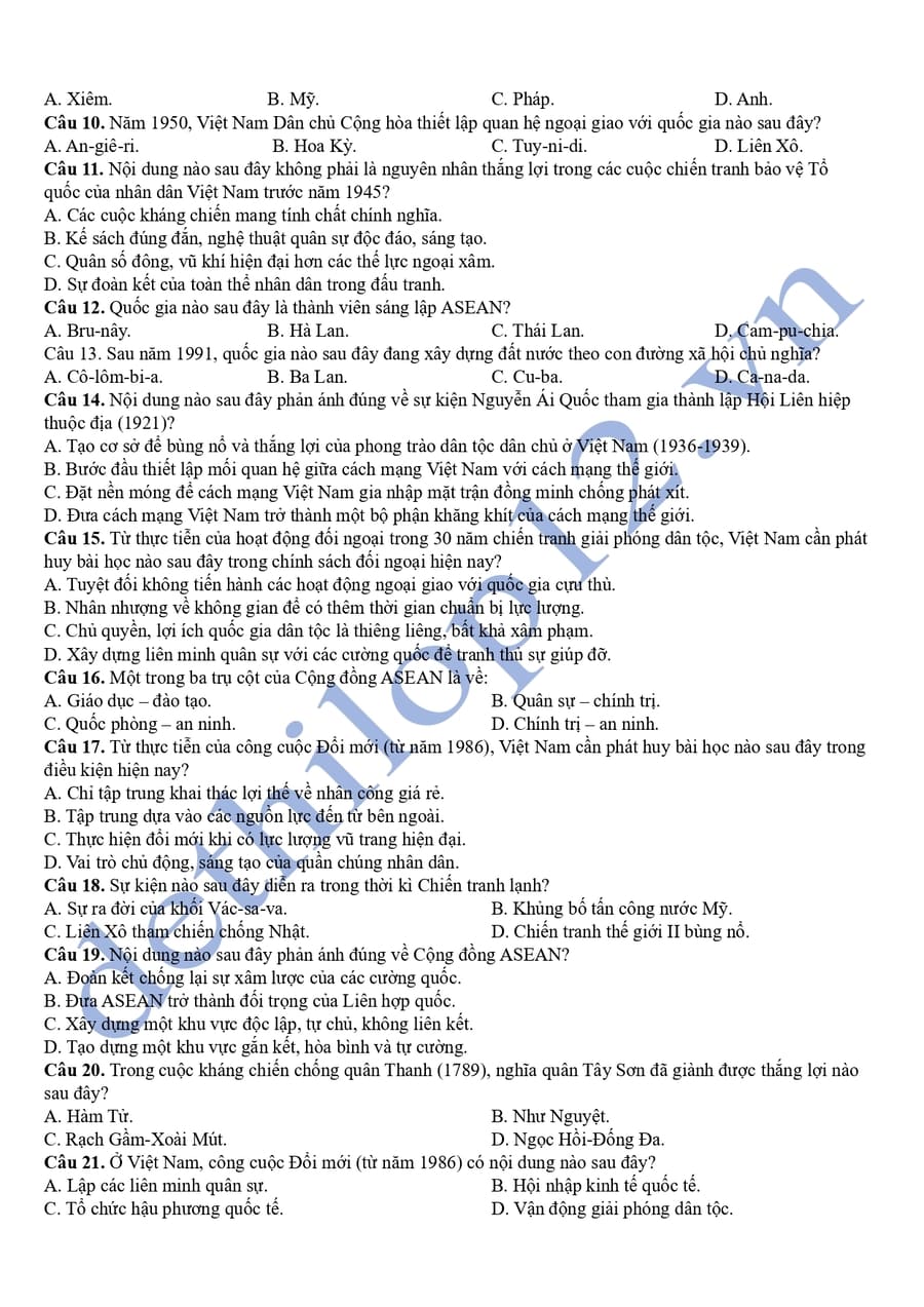 Đề thi thử tốt nghiệp môn sử An Giang 2025 có đáp án 2