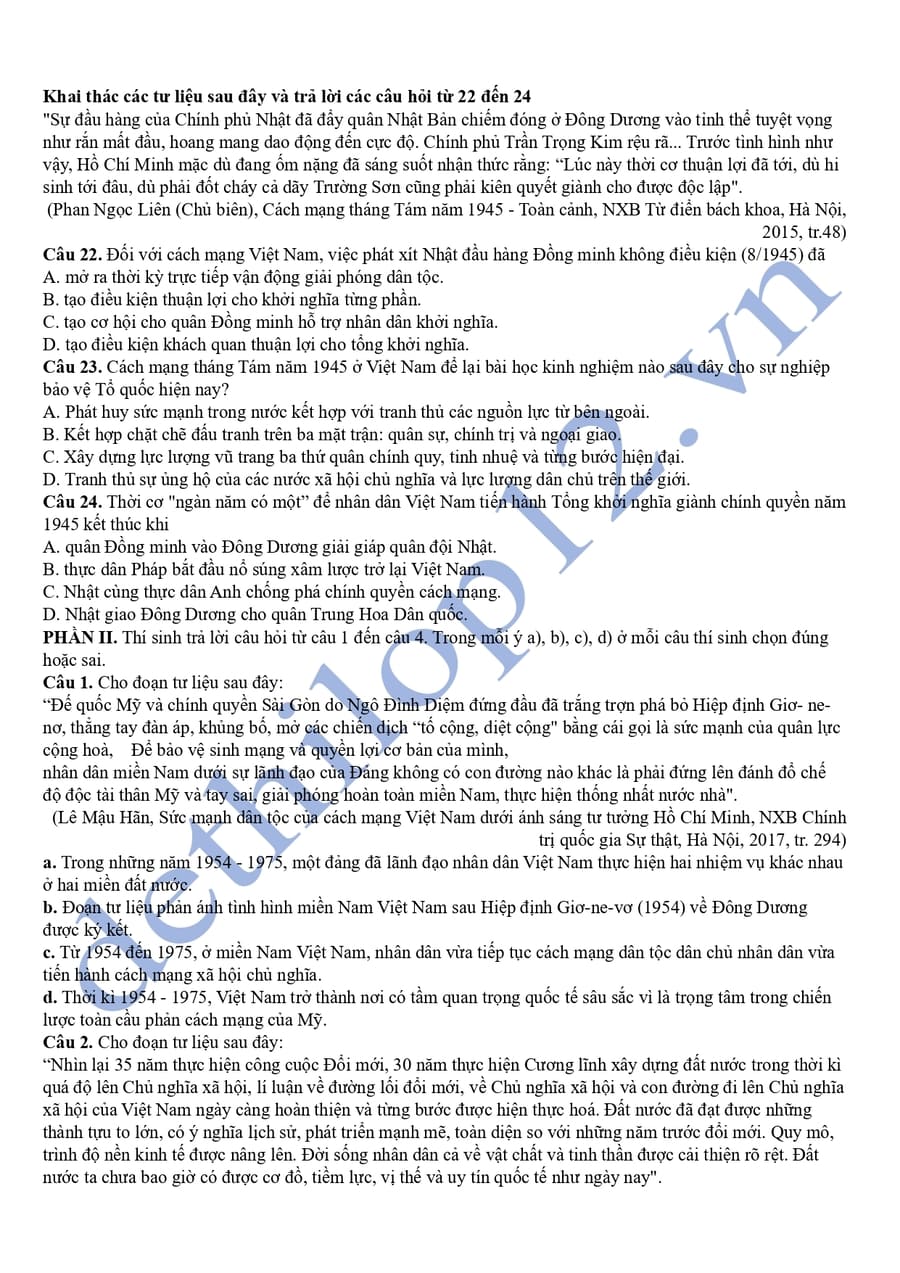 Đề thi thử tốt nghiệp môn sử An Giang 2025 có đáp án 3