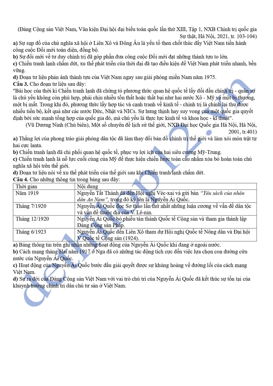 Đề thi thử tốt nghiệp môn sử An Giang 2025 có đáp án 4