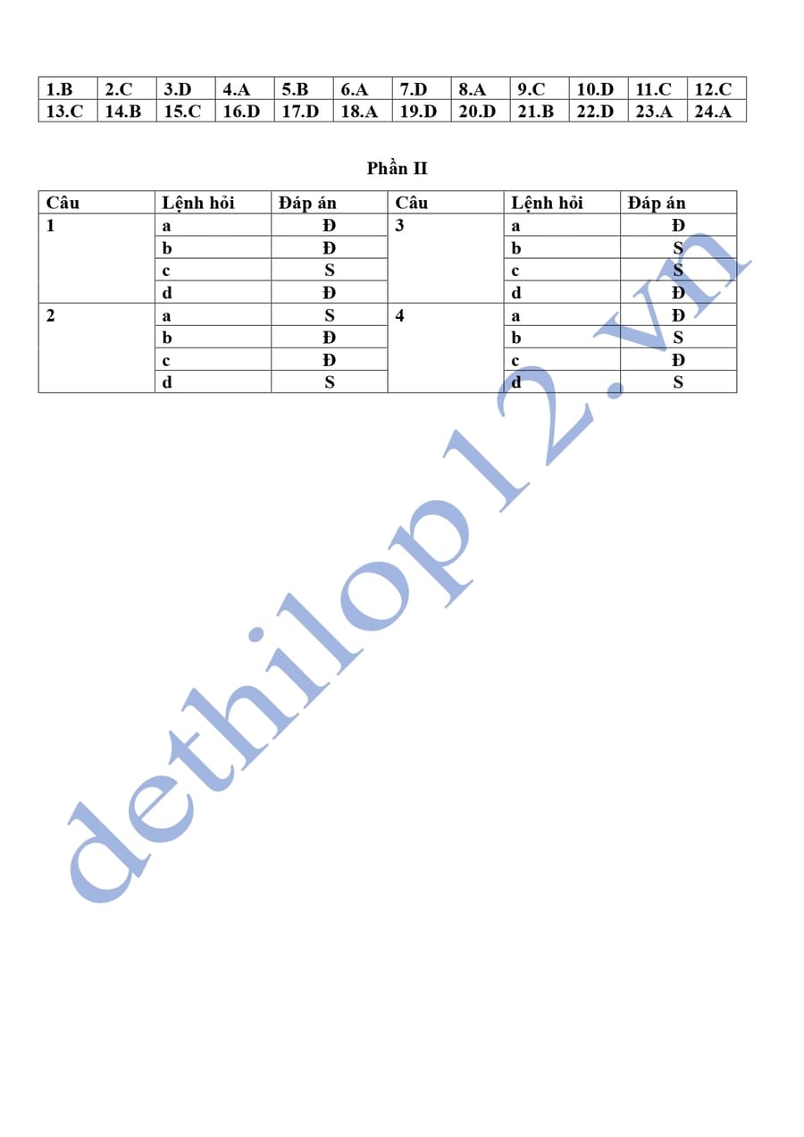 Đáp án Đề thi thử tốt nghiệp môn sử An Giang 2025 có đáp án