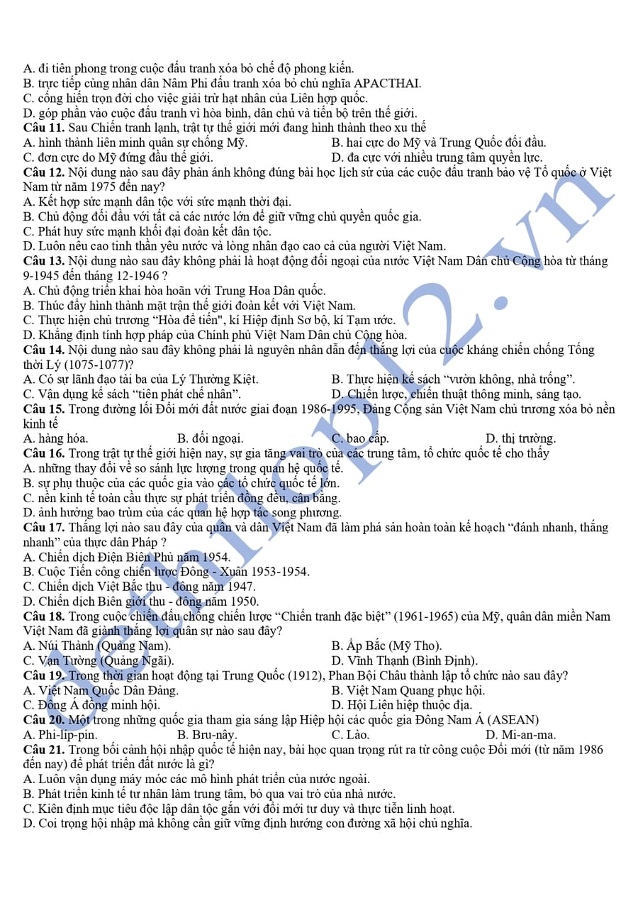 Đề thi thử tốt nghiệp môn sử Bình Thuận 2025 2