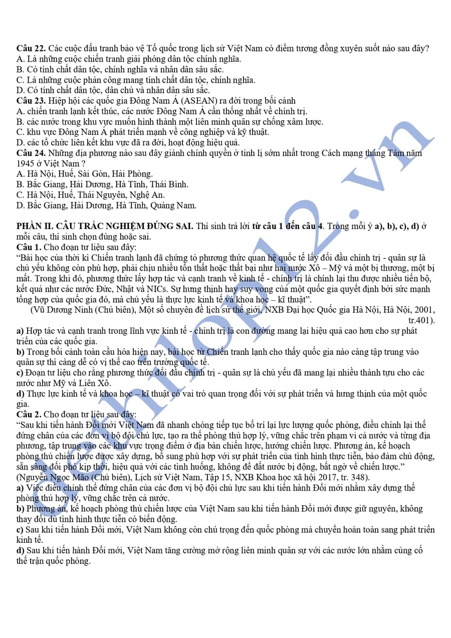 Đề thi thử tốt nghiệp môn sử Bình Thuận 2025  3