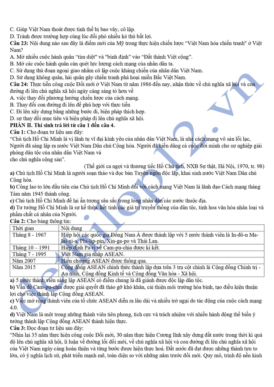 Đề thi thử tốt nghiệp môn sử Đà Nẵng 2025 3