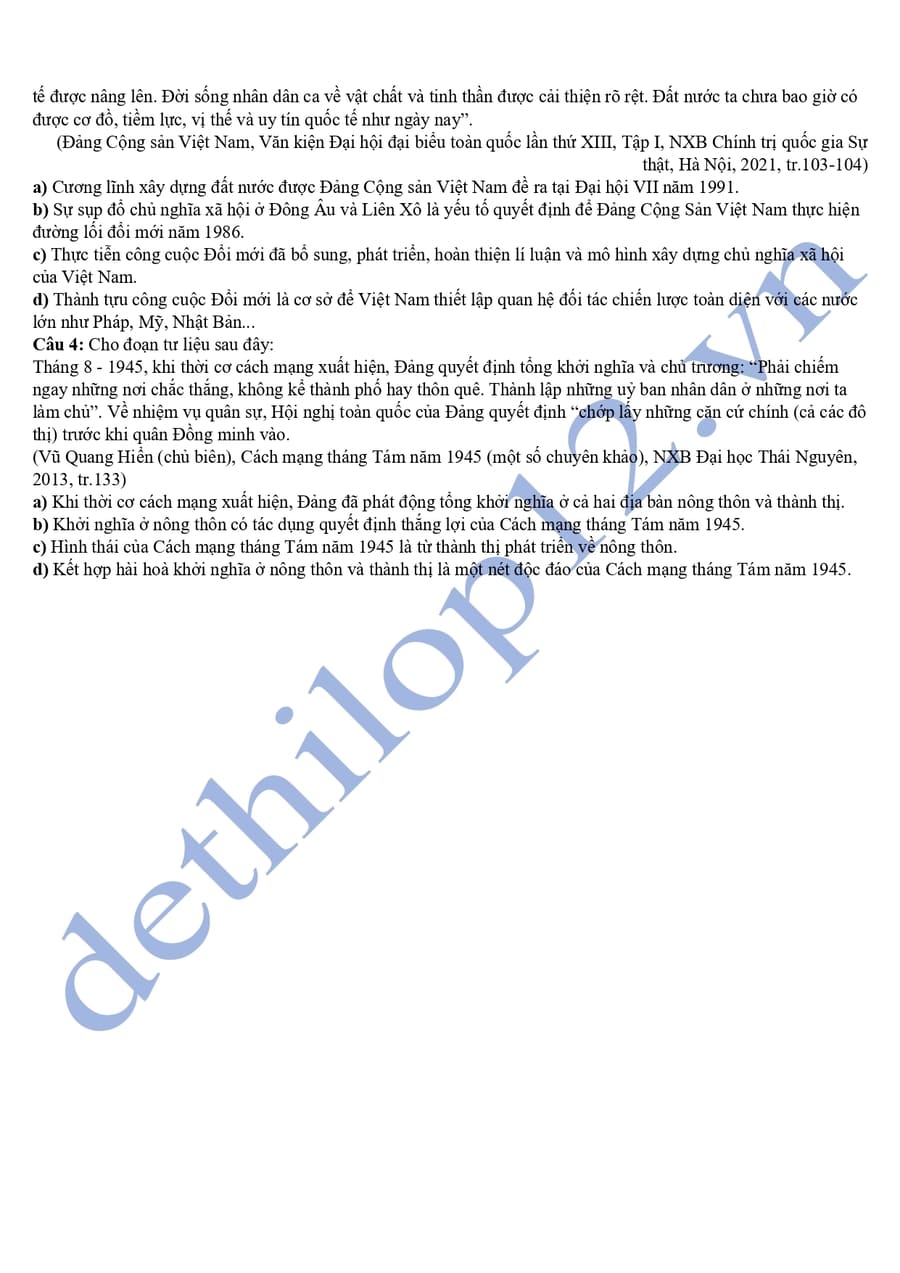 Đề thi thử tốt nghiệp môn sử Đà Nẵng 2025 4