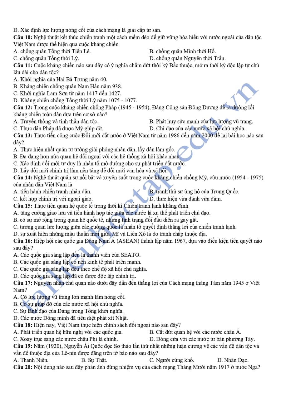 Đề thi thử sử thpt quốc gia 2025 Đắk Nông 3