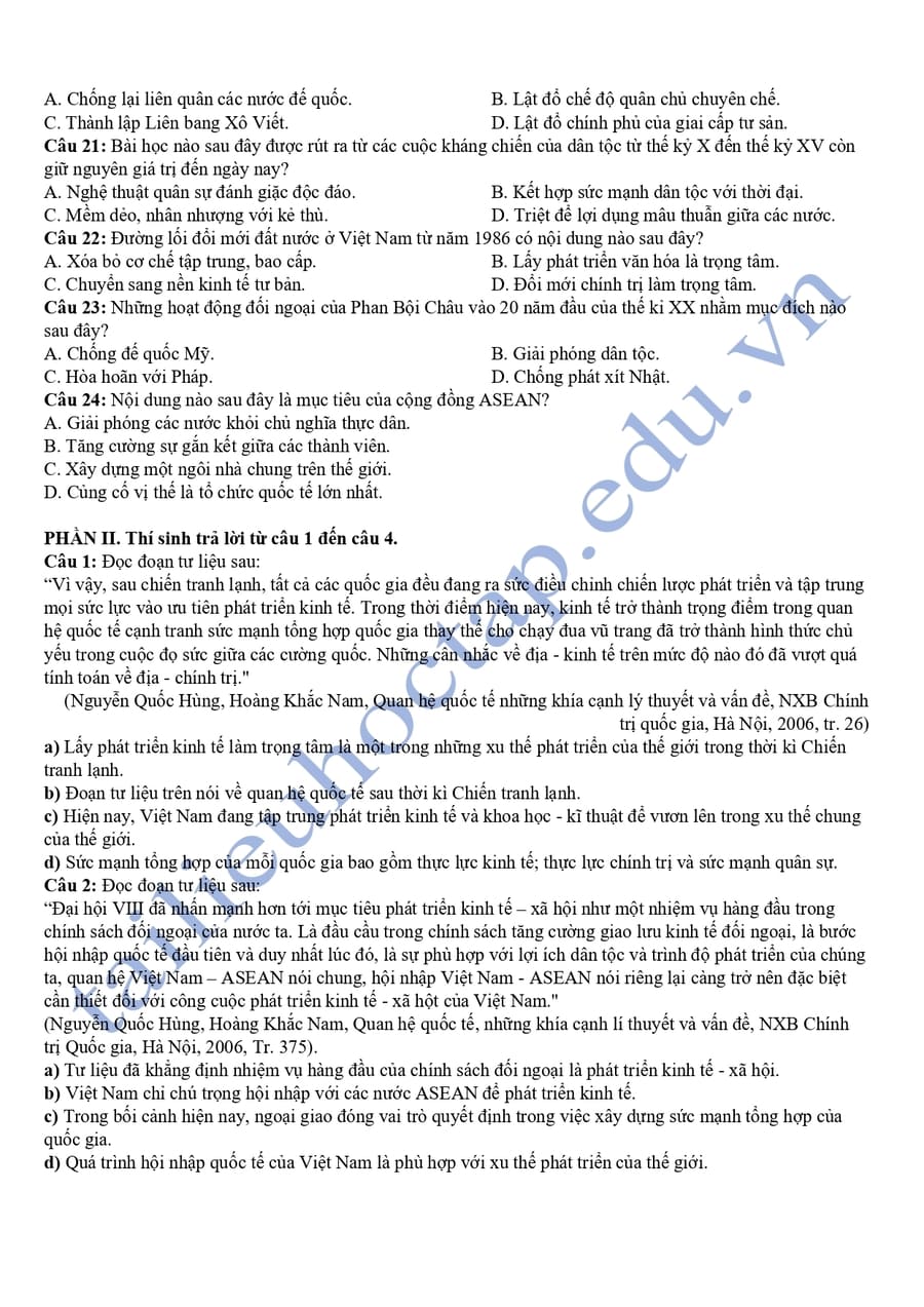 Đề thi thử sử thpt quốc gia 2025 Đắk Nông 2