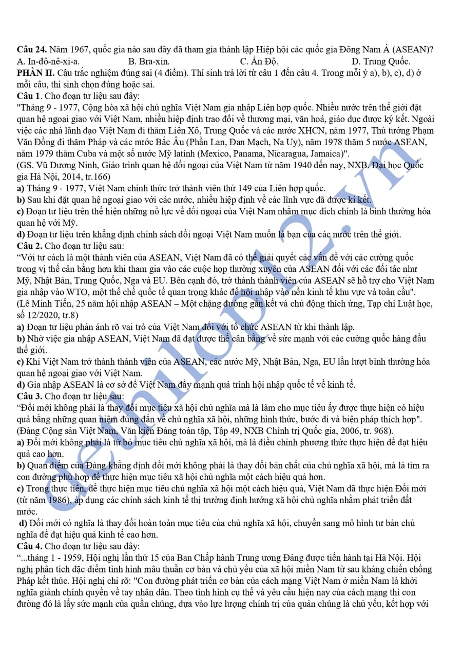 Đề thi thử tốt nghiệp môn sử 2025 Điện Biên có đáp án 3