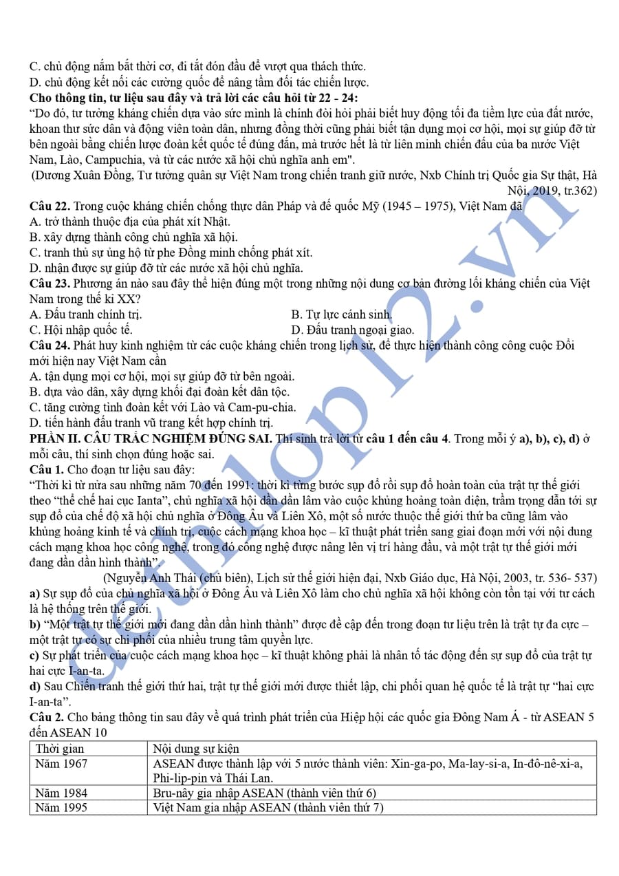 Đề thi tốt nghiệp môn sử tỉnh Đồng Nai 2025 3