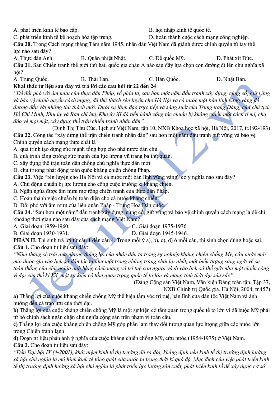 Đề thi thử thptqg môn sử Hà Tĩnh 2025 lần 3 3