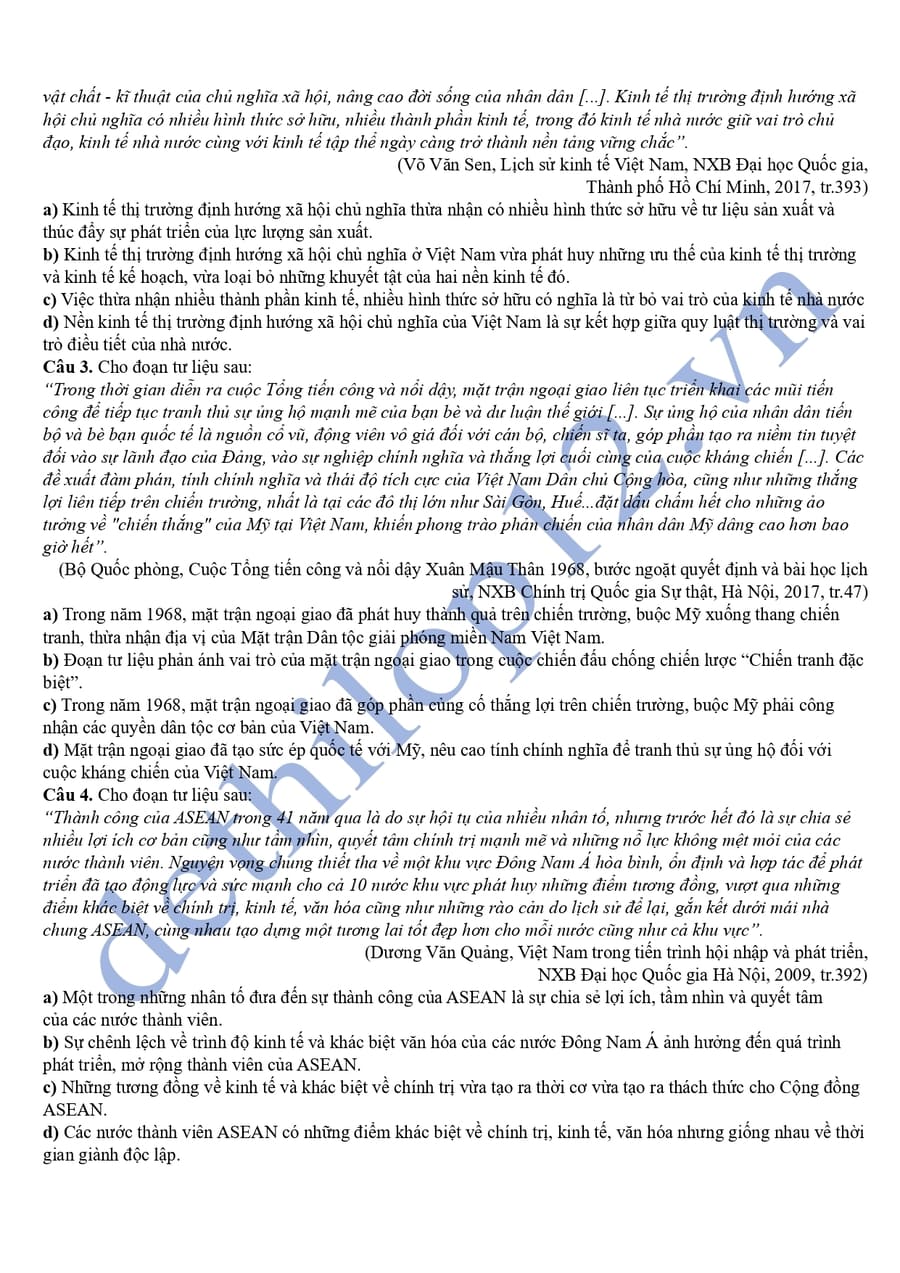 Đề thi thử thptqg môn sử Hà Tĩnh 2025 lần 3 4