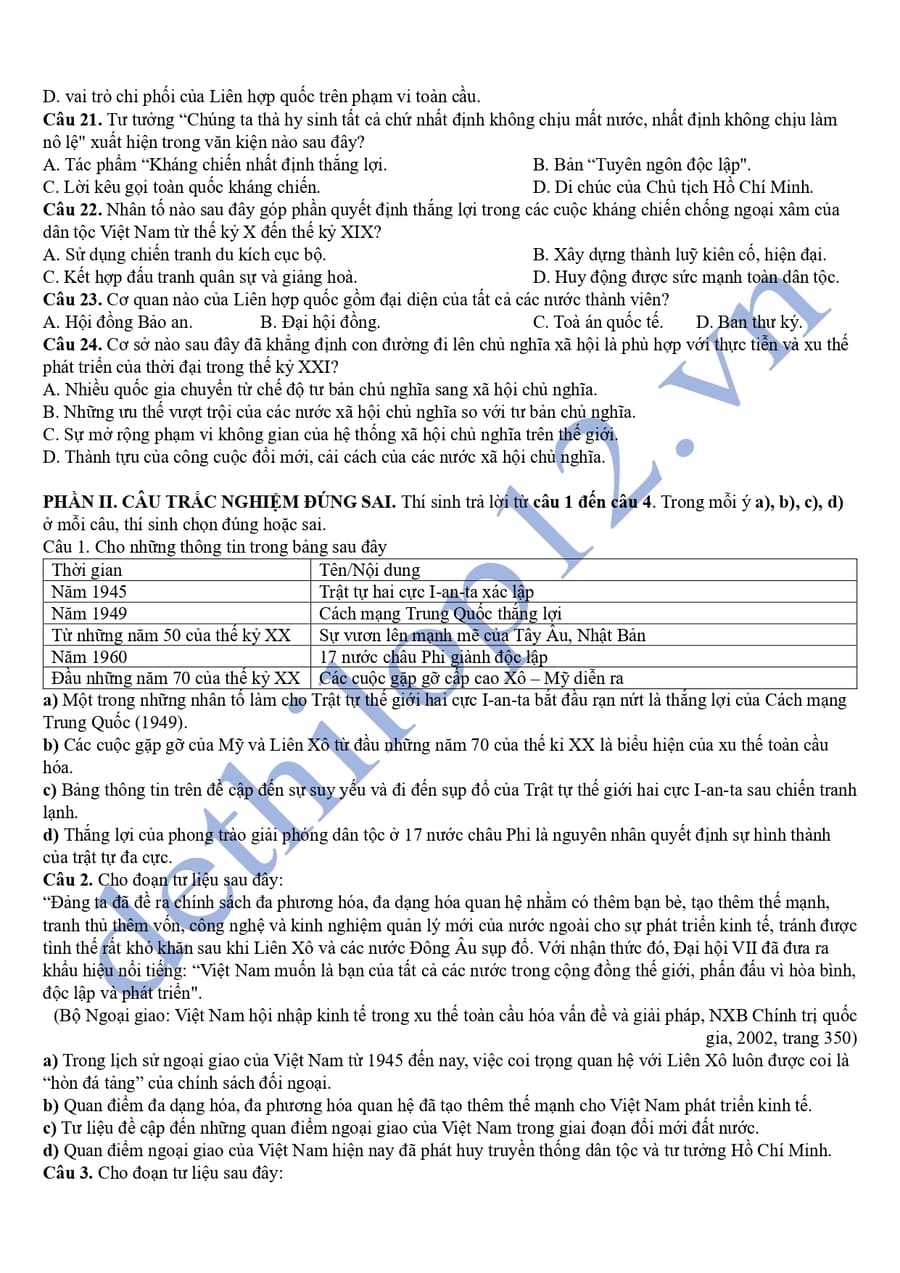 Đề thi thử tốt nghiệp môn sử Hoà Bình 2025 lần 2 3