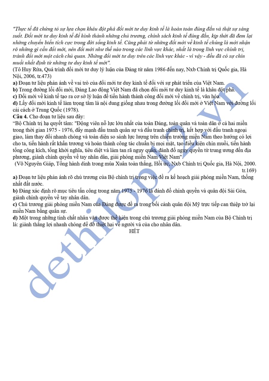 Đề thi thử tốt nghiệp môn sử Hoà Bình 2025 lần 2 4