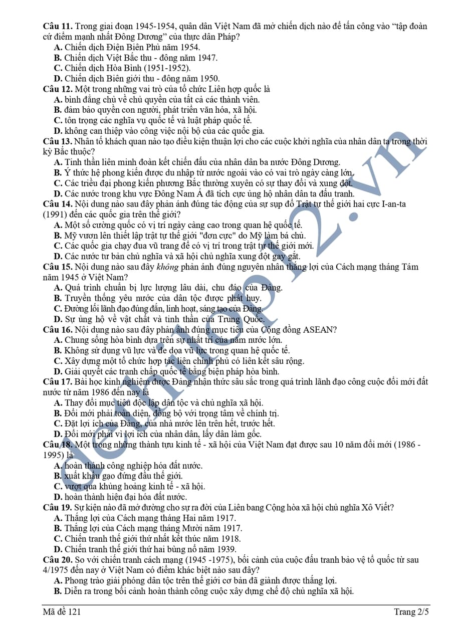 Đề thi thử tốt nghiệp môn sử Hoà Bình 2025 lần 1 2