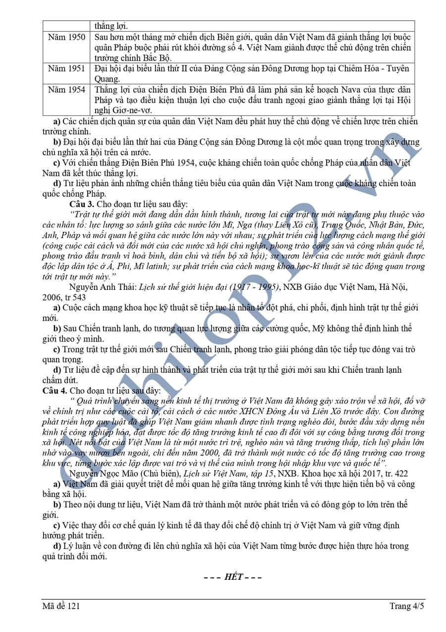 Đề thi thử tốt nghiệp môn sử Hoà Bình 2025 lần 1 4
