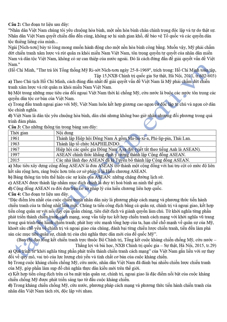 Đề thi thử tốt nghiệp môn sử Hưng Yên 2025 4