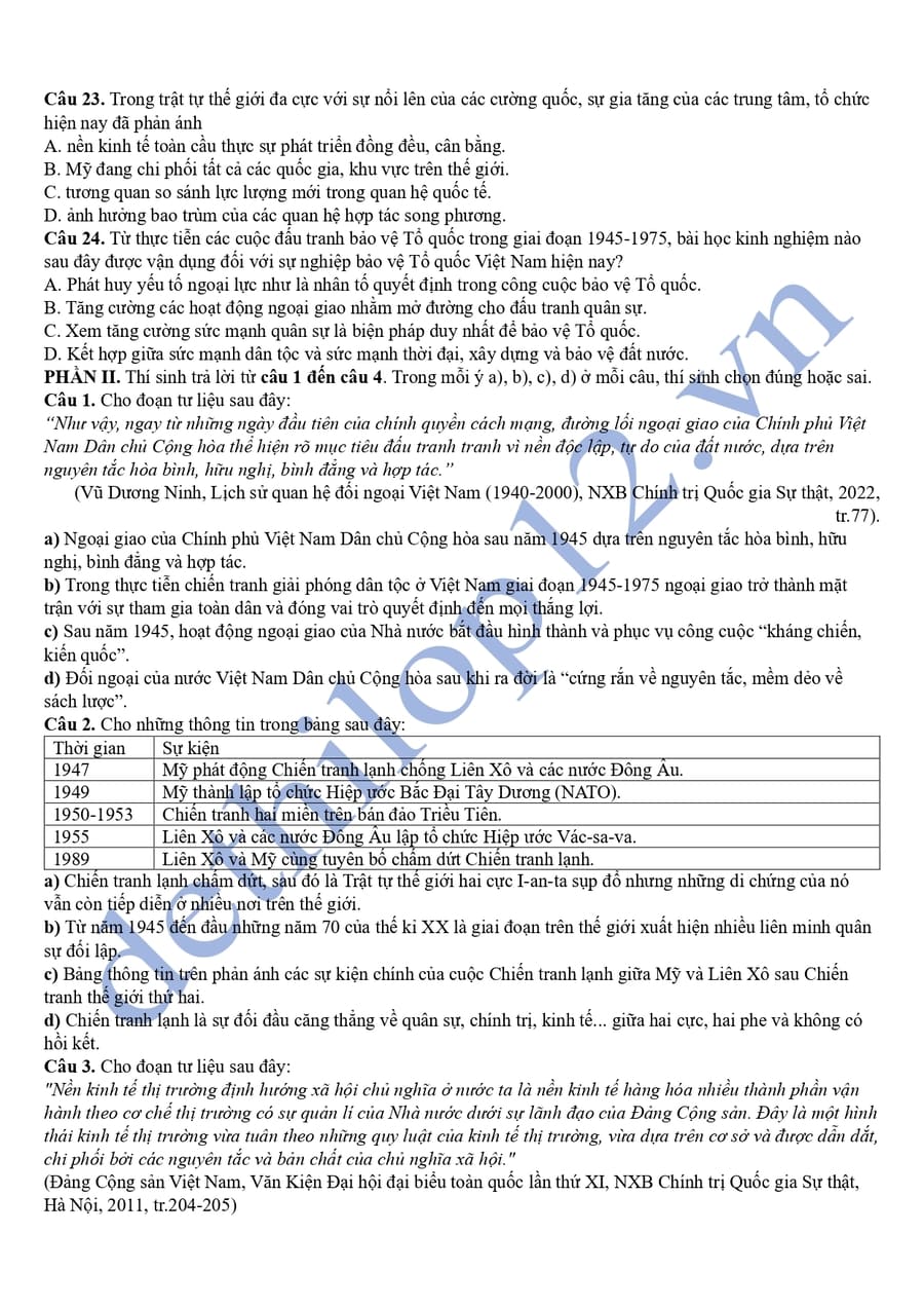 Đề thi thử tốt nghiệp môn sử Kiên Giang 2025 có đáp án 2