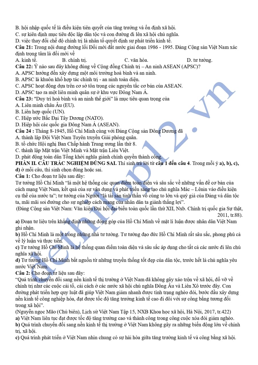 Đề thi thử tốt nghiệp môn sử Lâm Đồng 2025 có đáp án 3