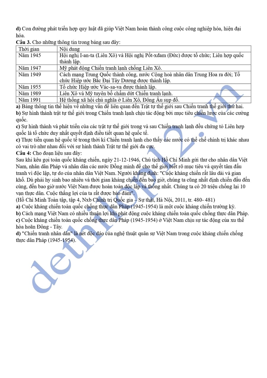 Đề thi thử tốt nghiệp môn sử Lâm Đồng 2025 có đáp án 4